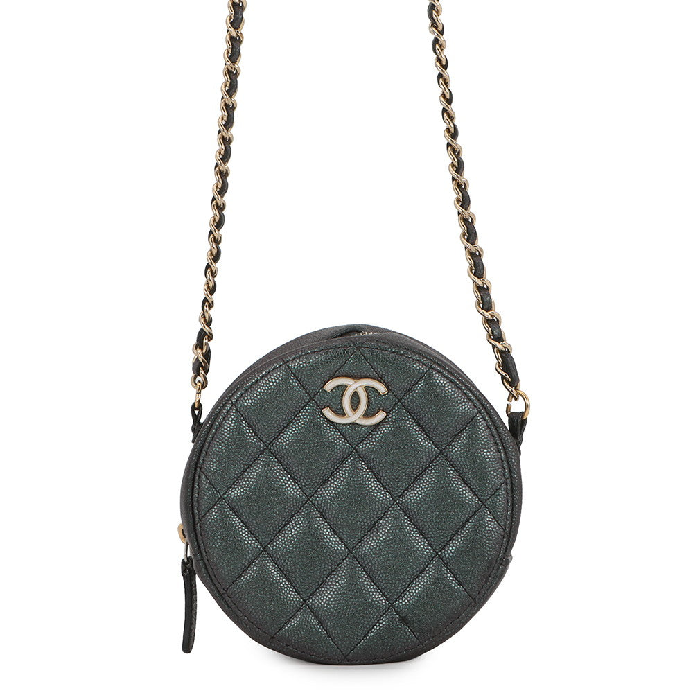 CHANEL Round Mini Classic Chain Shoulder MetalicGrayAP0245 Caviar Leather