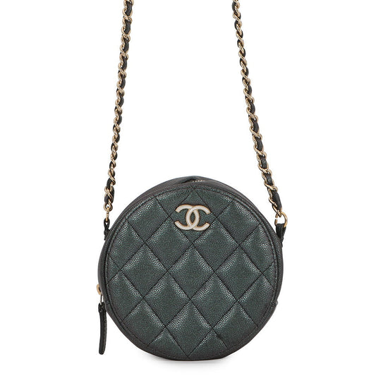 CHANEL Round Mini Classic Chain Shoulder MetalicGrayAP0245 Caviar Leather