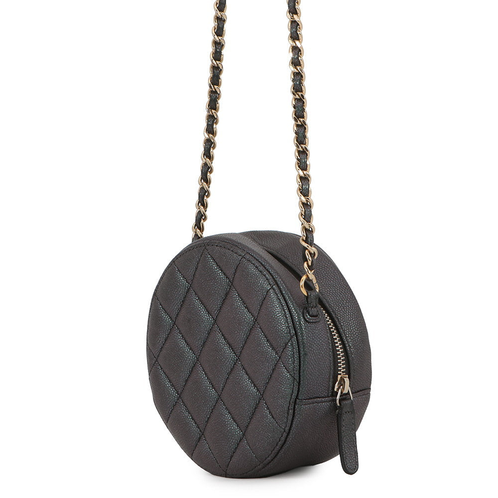 CHANEL Round Mini Classic Chain Shoulder MetalicGrayAP0245 Caviar Leather