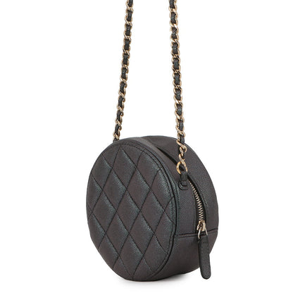 CHANEL Round Mini Classic Chain Shoulder MetalicGrayAP0245 Caviar Leather