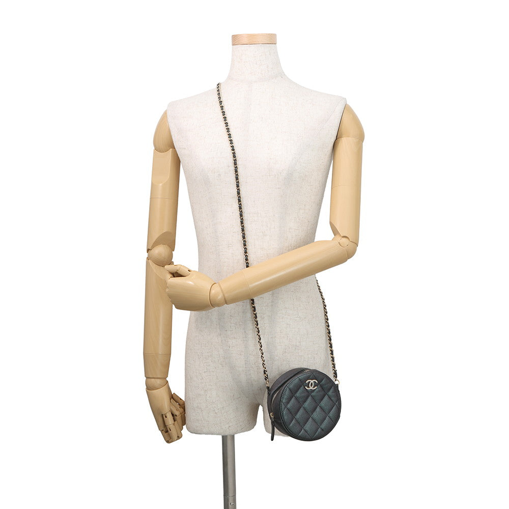 CHANEL Round Mini Classic Chain Shoulder MetalicGrayAP0245 Caviar Leather