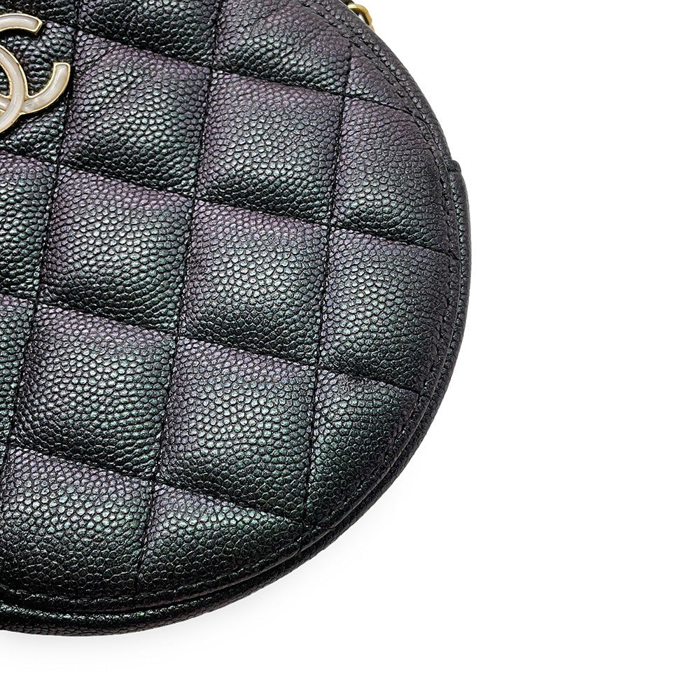 CHANEL Round Mini Classic Chain Shoulder MetalicGrayAP0245 Caviar Leather