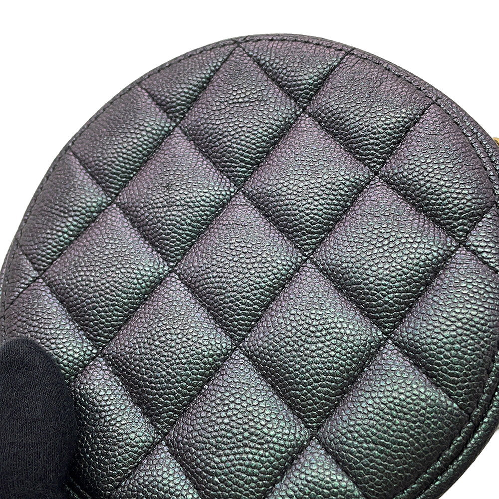 CHANEL Round Mini Classic Chain Shoulder MetalicGrayAP0245 Caviar Leather