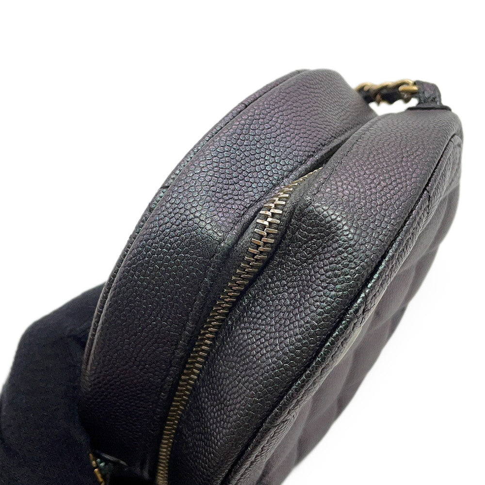 CHANEL Round Mini Classic Chain Shoulder MetalicGrayAP0245 Caviar Leather