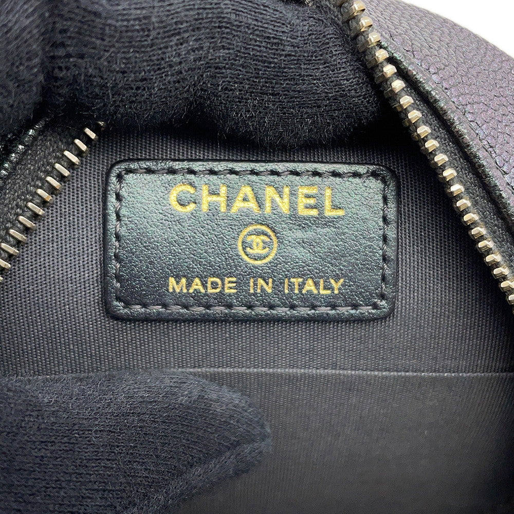 CHANEL Round Mini Classic Chain Shoulder MetalicGrayAP0245 Caviar Leather