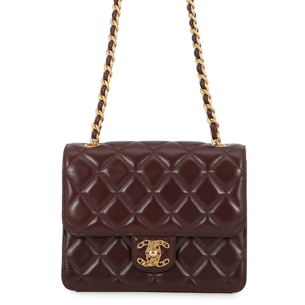 CHANEL Matelasse Single Flap ChainShoulder Bag BordeauxAS4056 Lambskin Size Mini