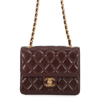 CHANEL Matelasse Single Flap ChainShoulder Bag BordeauxAS4056 Lambskin Size Mini