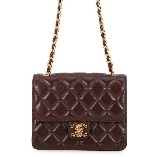 CHANEL Matelasse Single Flap ChainShoulder Bag BordeauxAS4056 Lambskin Size Mini