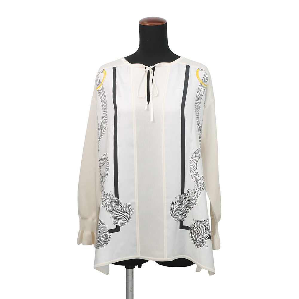 HERMES Blouse Palefroi Remix Size 34 Blanc NarkleH5H0628DLTL34 Silk100%