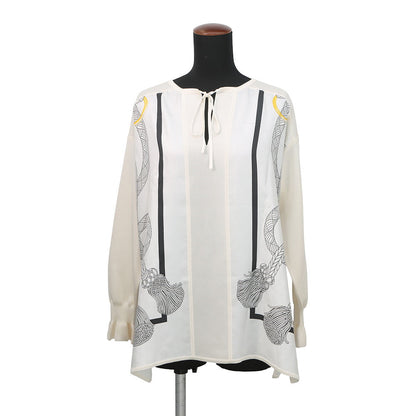 HERMES Blouse Palefroi Remix Size 34 Blanc NarkleH5H0628DLTL34 Silk100%