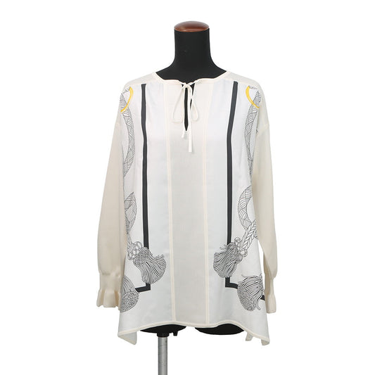HERMES Blouse Palefroi Remix Size 34 Blanc NarkleH5H0628DLTL34 Silk100%