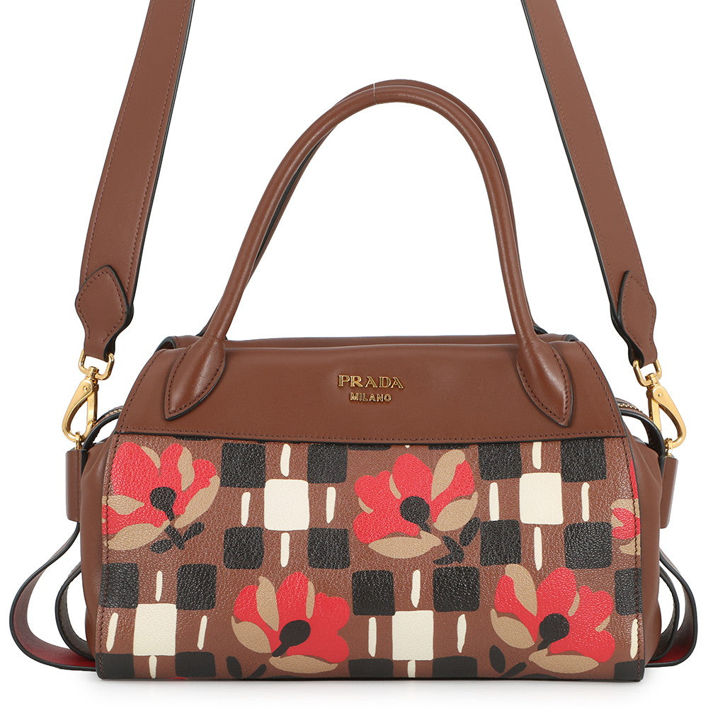 PRADA Bowling 2-way Handbag Brown/Multicolor1BB030 Leather PVC