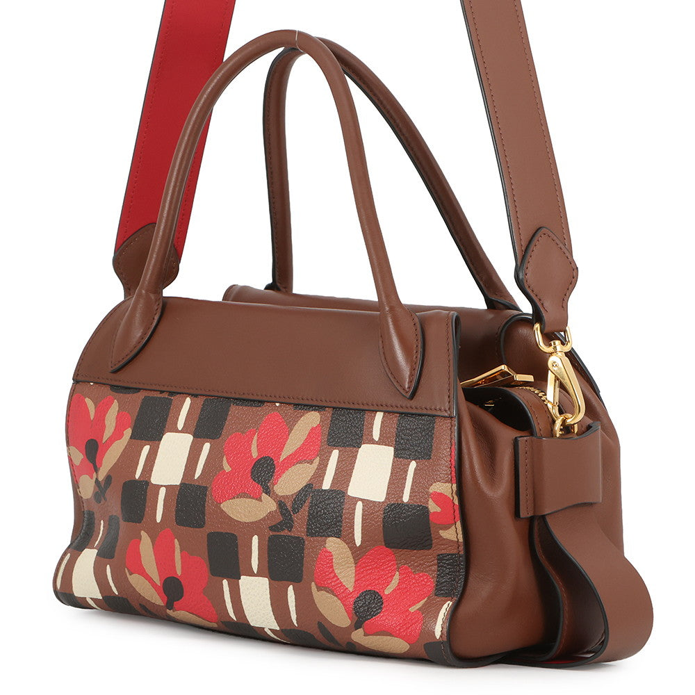 PRADA Bowling 2-way Handbag Brown/Multicolor1BB030 Leather PVC