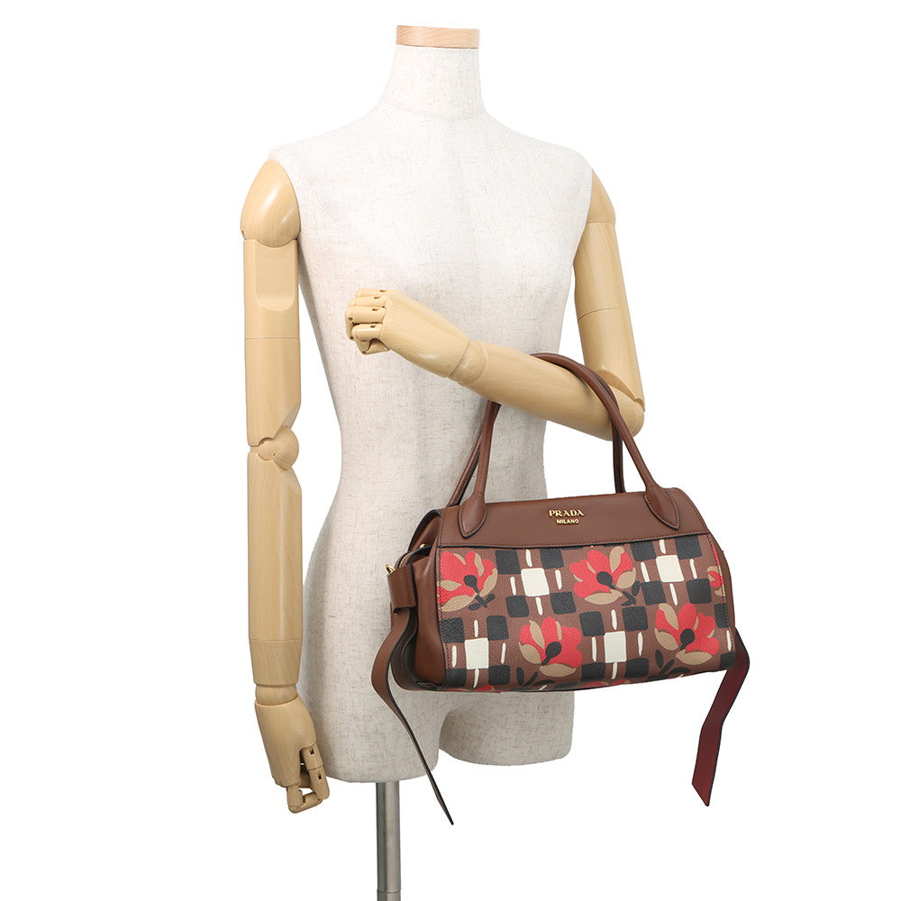 PRADA Bowling 2-way Handbag Brown/Multicolor1BB030 Leather PVC