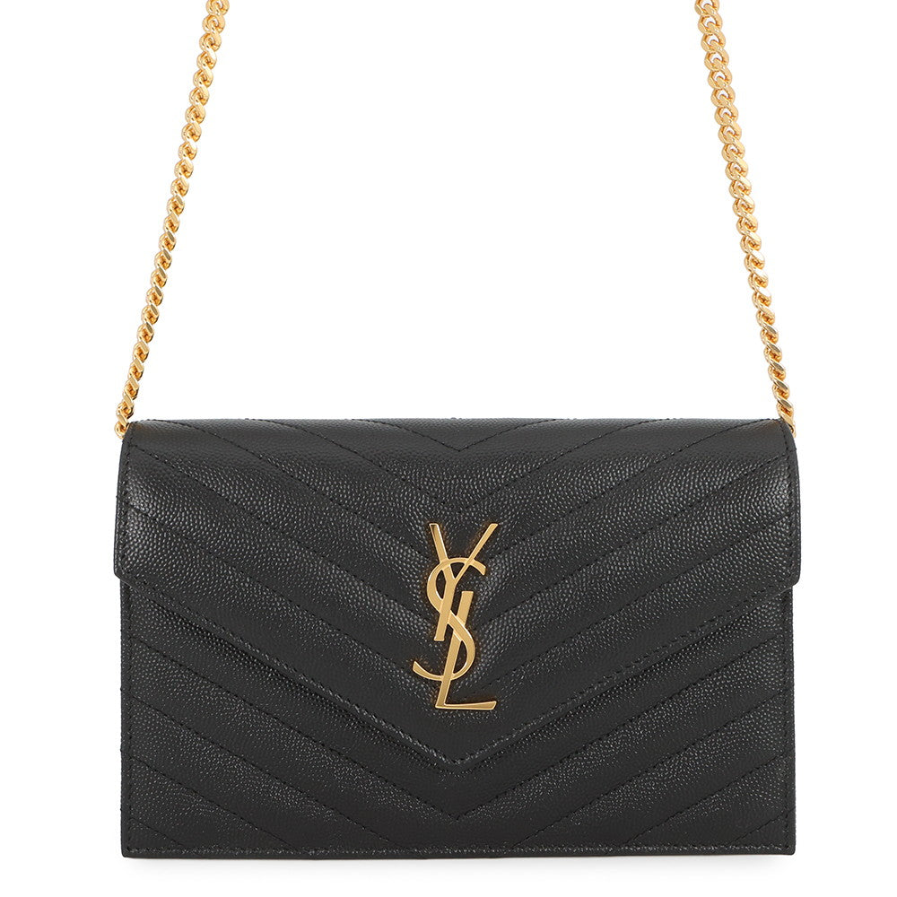SAINT LAURENT PARIS Cassandra Envelope Chain Wallet Black393953BOW011000 Leather