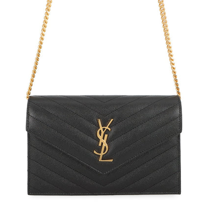 SAINT LAURENT PARIS Cassandra Envelope Chain Wallet Black393953BOW011000 Leather