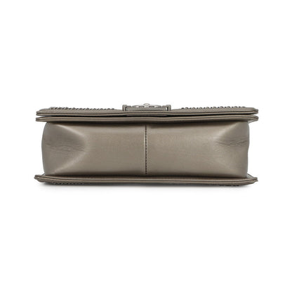 CHANEL Boy Chanel Studded ChainShoulder Bag MetalicGrayA67086 Vintage calf Size 25