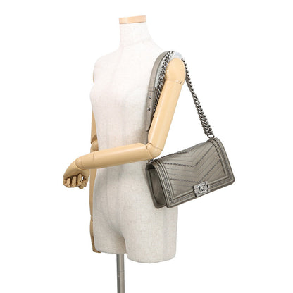 CHANEL Boy Chanel Studded ChainShoulder Bag MetalicGrayA67086 Vintage calf Size 25