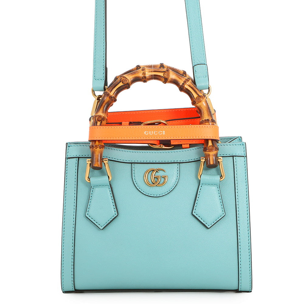 GUCCI Diana Bamboo Mini Tote Bag Turquise Blue655661 Leather Bamboo Size Mini