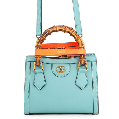 GUCCI Diana Bamboo Mini Tote Bag Turquise Blue655661 Leather Bamboo Size Mini