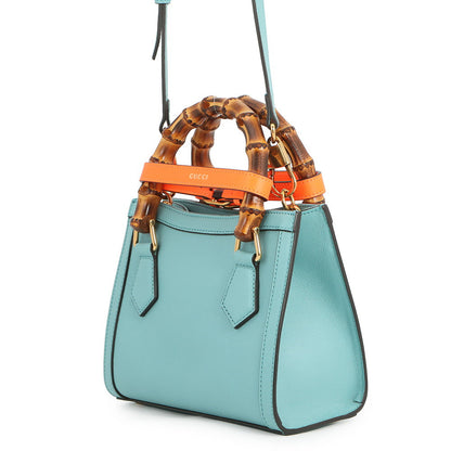 GUCCI Diana Bamboo Mini Tote Bag Turquise Blue655661 Leather Bamboo Size Mini