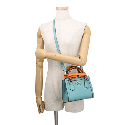 GUCCI Diana Bamboo Mini Tote Bag Turquise Blue655661 Leather Bamboo Size Mini