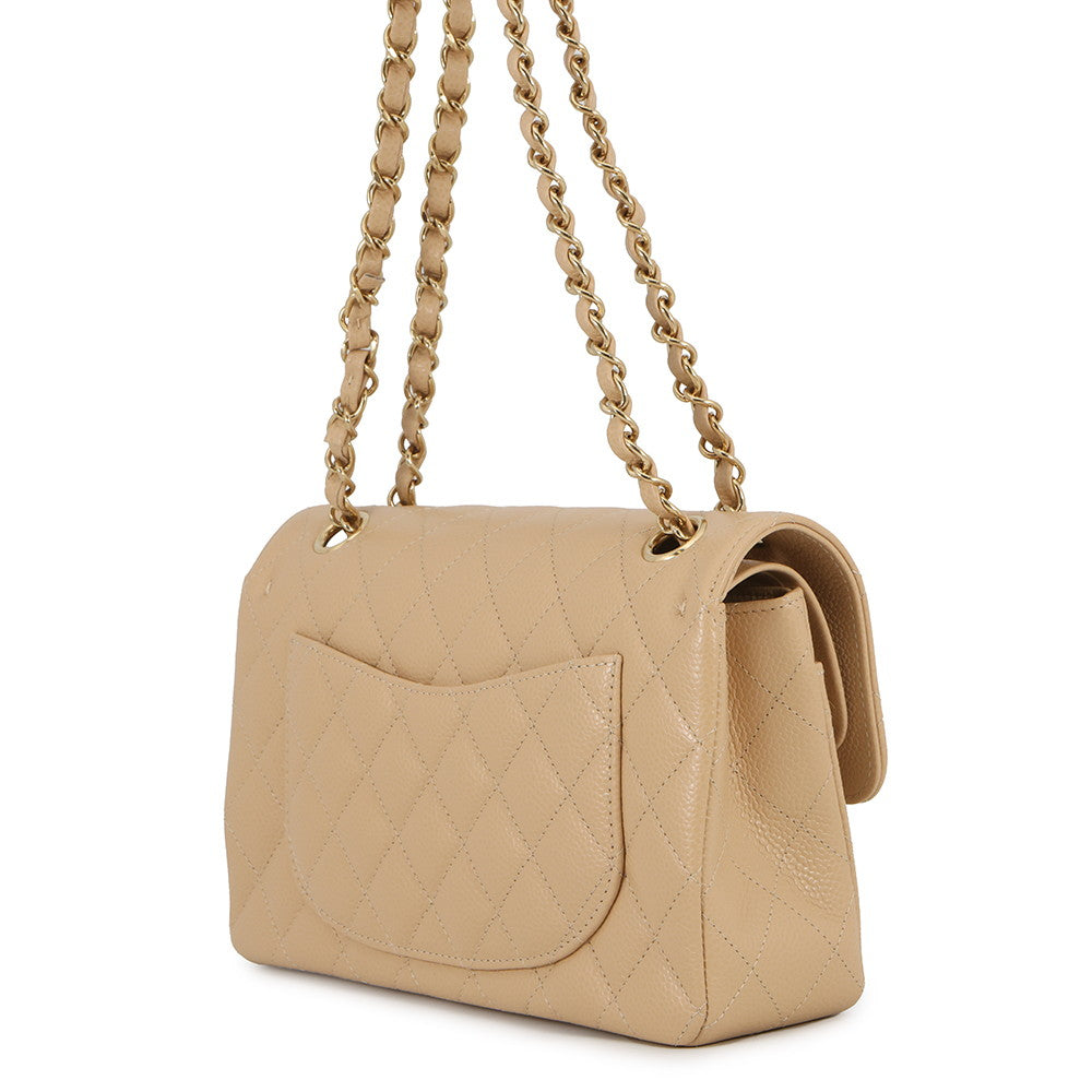 CHANEL Matelasse W flap ChainShoulder BeigeA01113 Caviar Leather Size 23
