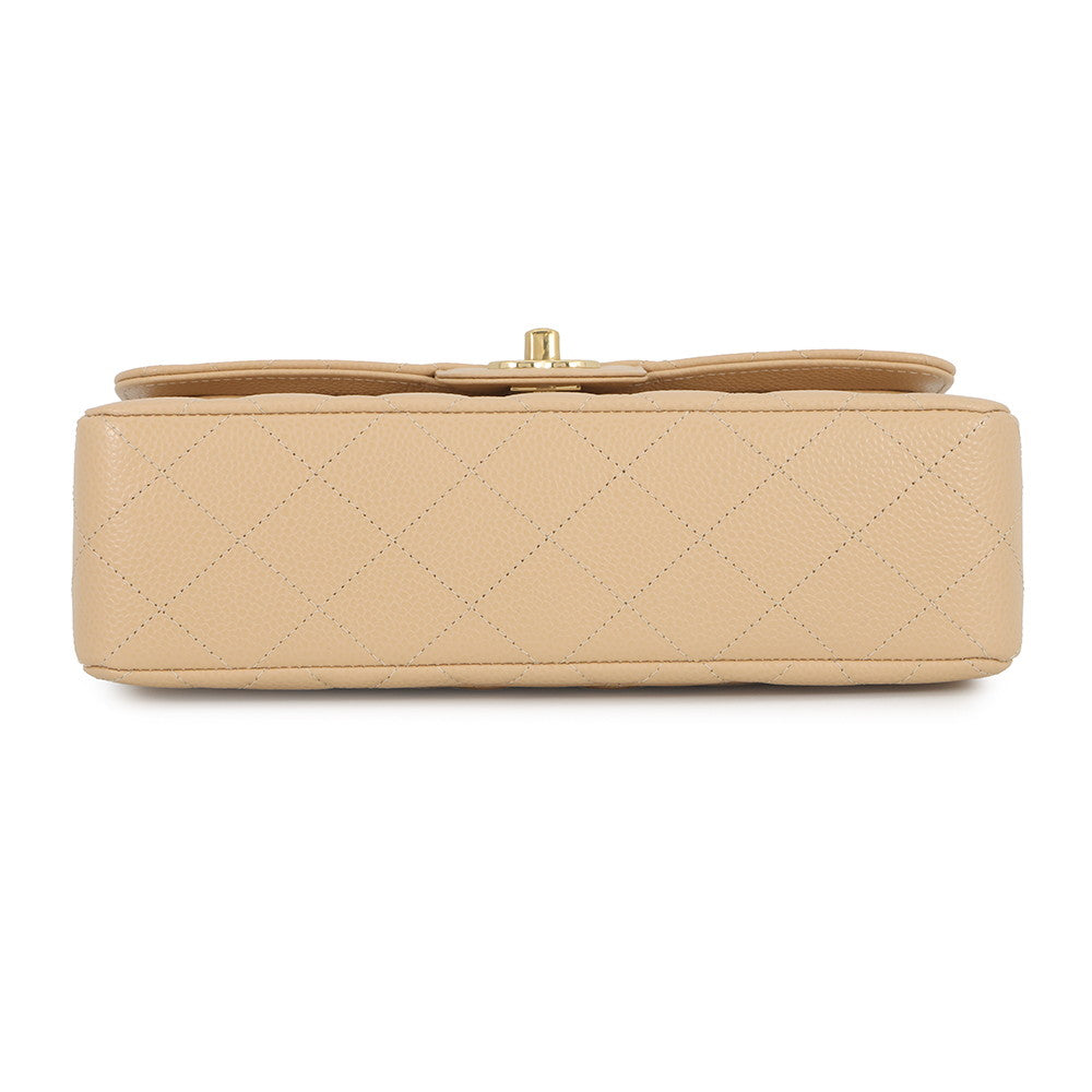CHANEL Matelasse W flap ChainShoulder BeigeA01113 Caviar Leather Size 23