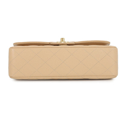 CHANEL Matelasse W flap ChainShoulder BeigeA01113 Caviar Leather Size 23