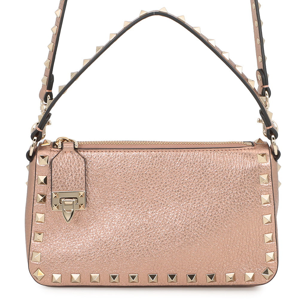 Valentino Garavani Rock Studded Handbag Baby Pink8W2B0J47FQE.GF9 Laminated Grained Calf Leather Size Small