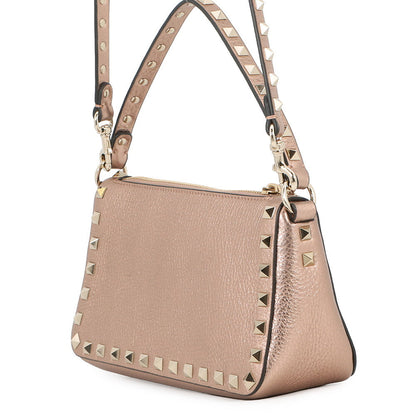 Valentino Garavani Rock Studded Handbag Baby Pink8W2B0J47FQE.GF9 Laminated Grained Calf Leather Size Small