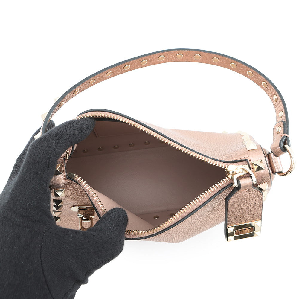 Valentino Garavani Rock Studded Handbag Baby Pink8W2B0J47FQE.GF9 Laminated Grained Calf Leather Size Small