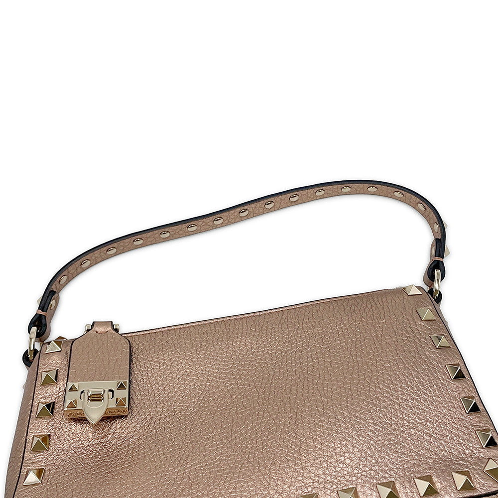 Valentino Garavani Rock Studded Handbag Baby Pink8W2B0J47FQE.GF9 Laminated Grained Calf Leather Size Small