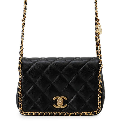 CHANEL Mini Matelasse ChainShoulder Bag BlackAS3467 Caviar Leather