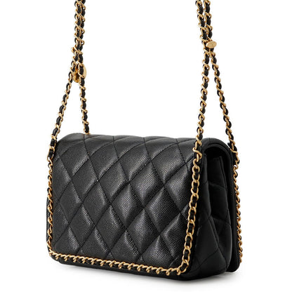 CHANEL Mini Matelasse ChainShoulder Bag BlackAS3467 Caviar Leather