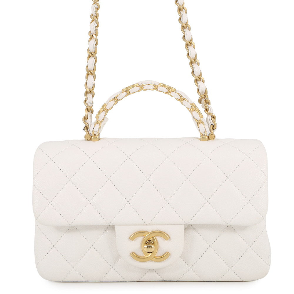 CHANEL Matelasse Top Handle ChainShoulder Bag WhiteAS5702-B21431-10601 Caviar Leather Size Small