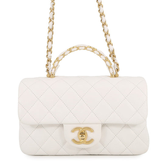 CHANEL Matelasse Top Handle ChainShoulder Bag WhiteAS5702-B21431-10601 Caviar Leather Size Small