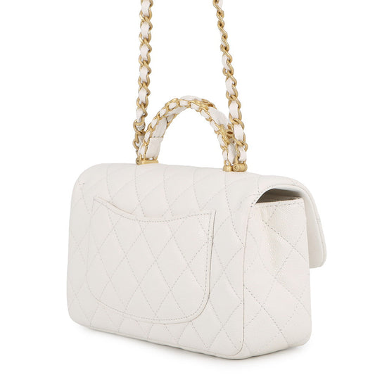 CHANEL Matelasse Top Handle ChainShoulder Bag WhiteAS5702-B21431-10601 Caviar Leather Size Small