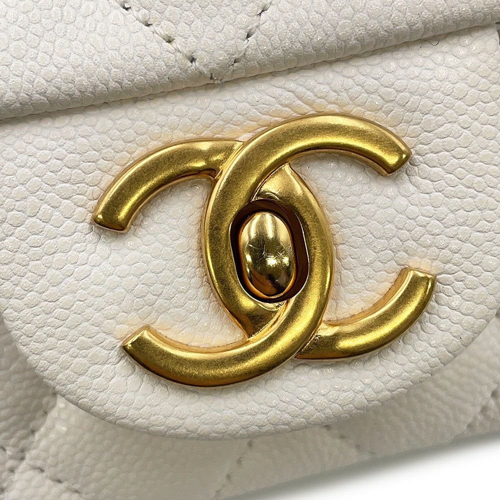CHANEL Matelasse Top Handle ChainShoulder Bag WhiteAS5702-B21431-10601 Caviar Leather Size Small