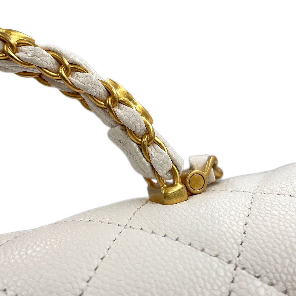 CHANEL Matelasse Top Handle ChainShoulder Bag WhiteAS5702-B21431-10601 Caviar Leather Size Small