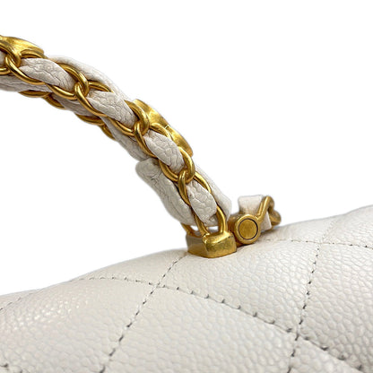 CHANEL Matelasse Top Handle ChainShoulder Bag WhiteAS5702-B21431-10601 Caviar Leather Size Small