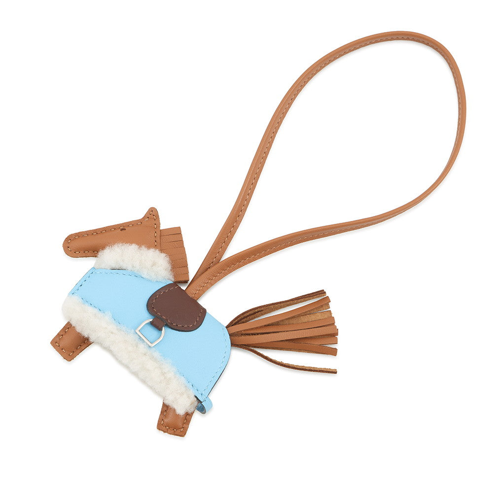 HERMES Rodeo Robeo Plush Gold/Celeste/Terre Lambskin Mouton Size PM