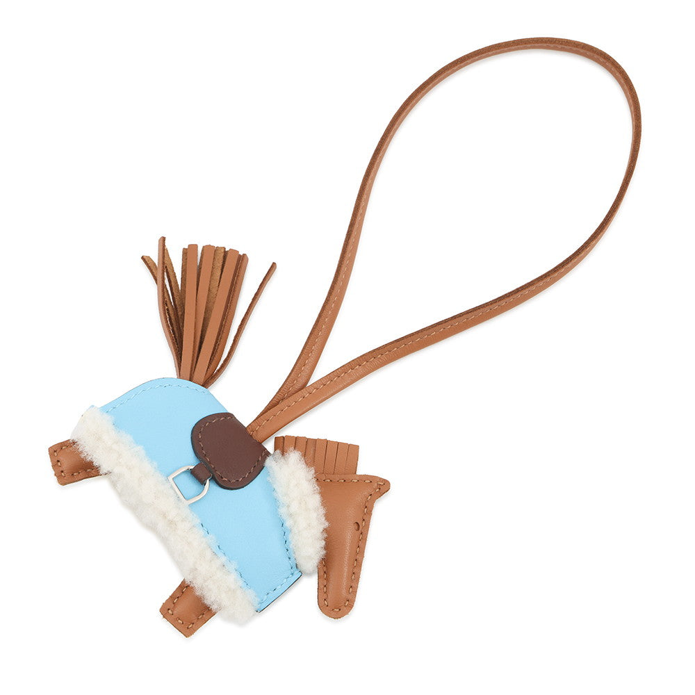HERMES Rodeo Robeo Plush Gold/Celeste/Terre Lambskin Mouton Size PM