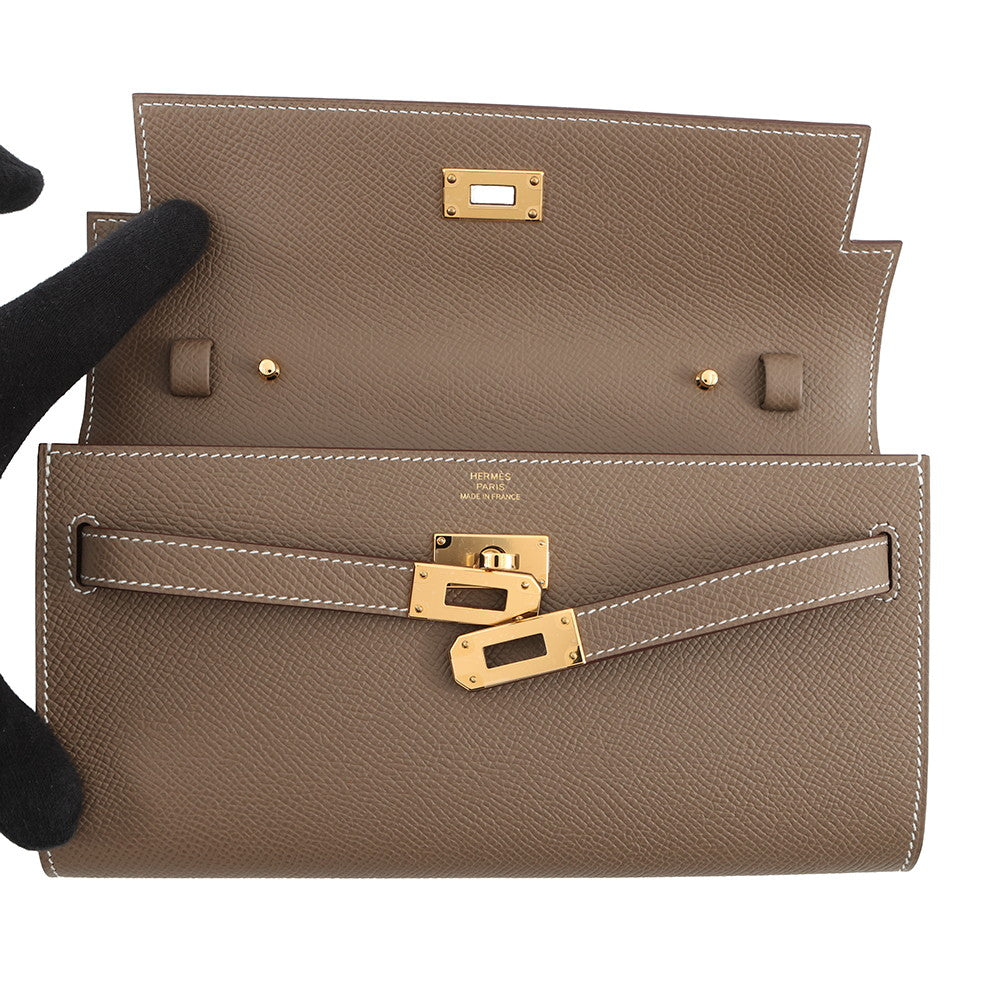 HERMES Kelly wallet long to go Etoupe Epsom