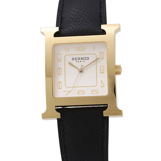HERMES H Watch GM H34mm×W30mm Stainless Steel Gold Plated Epsom(Black) Silver DialHH1.801