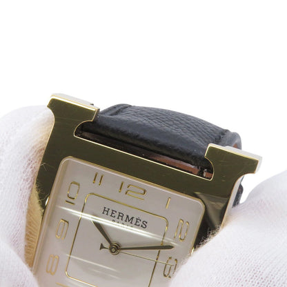 HERMES H Watch GM H34mm×W30mm Stainless Steel Gold Plated Epsom(Black) Silver DialHH1.801