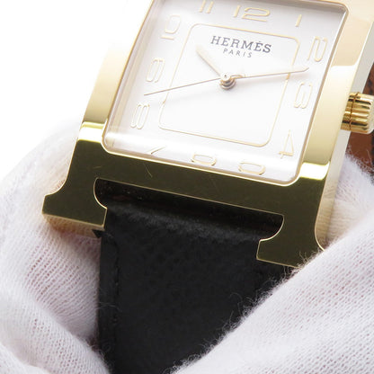HERMES H Watch GM H34mm×W30mm Stainless Steel Gold Plated Epsom(Black) Silver DialHH1.801