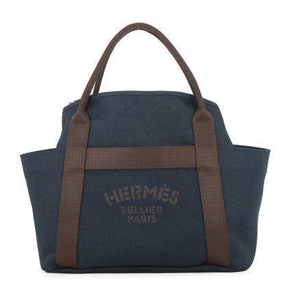 HERMES Bloom Sac de Pansage Navy/Feu Toile Chevrons Canvas
