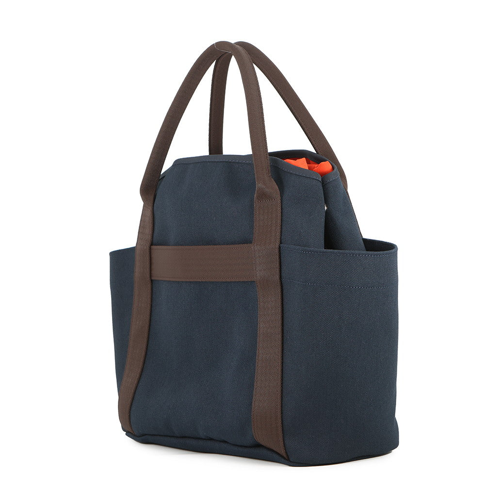HERMES Bloom Sac de Pansage Navy/Feu Toile Chevrons Canvas