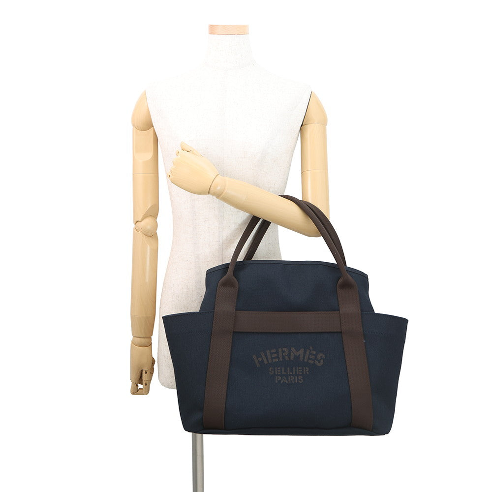 HERMES Bloom Sac de Pansage Navy/Feu Toile Chevrons Canvas
